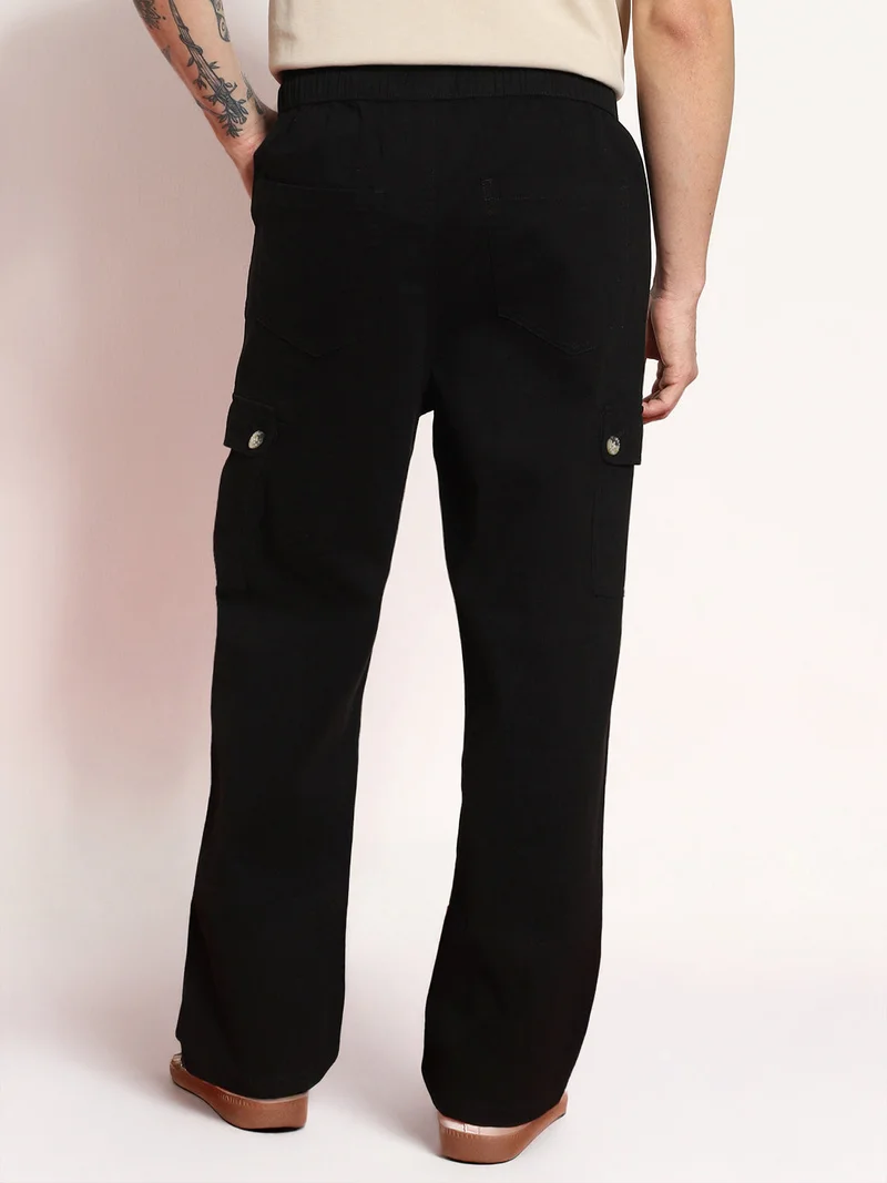 Urbano Fashion  Urbano Fashion Men's Black Loose Baggy Fit Cargo Jogger Chino Pant with 6 Pockets Stretchable for Men | Best Price UAE